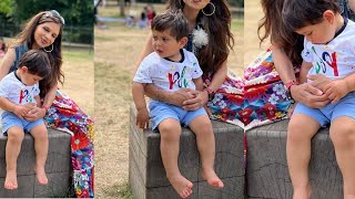 Kareena kapoor little son jeh Ali Khan playing in the park in London!!