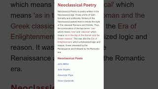 Neoclassical Poetry| English Literature | Short Notes | #shorts #youtubeshorts