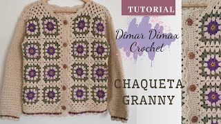 TUTORIAL Step by Step. How to Knit GRANNY SQUARE JACKET. CROCHET Fabric Trend. Super Easy