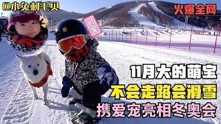 11月萌娃不会走路会滑雪，携爱宠亮相冬奥会开幕式，火爆萌翻全场