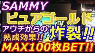 【メダルゲーム】SAMMY　ピュアゴールド　MAX100枚BET!!　アウチからの熟成効果!!（2017.12.19）