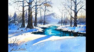 Watercolor painting tutorial _ Snowy Scene