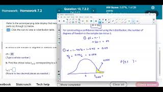 Math 14 HW 7.2.2 Find the degrees of freedom and critical t value.