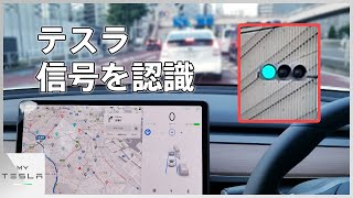 テスラのオートパイロットが裏で信号を認識！？【青信号で動き出す】