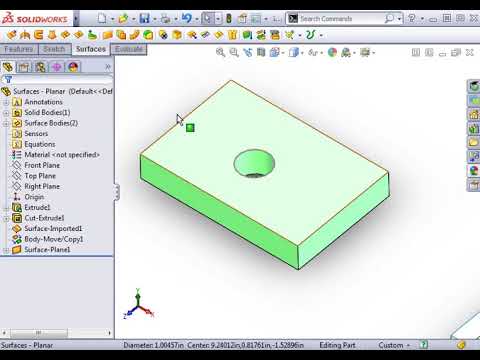 SolidWorks Surfacing 01 Surfacing 03 Planar Surfaces - YouTube