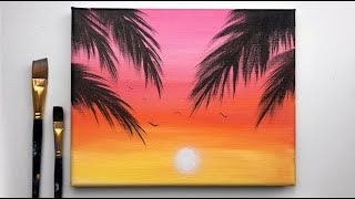 Simple Sunset Acrylic Painting For Beginners | Painting on Canvas Step By Step