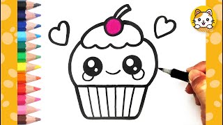 How to draw a Cute Cupcake | Easy Drawing for Kids | Coloring Pages | Kawaii Art