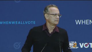 Tom Hanks Headlines Voter Registration Rally In Oakland
