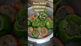 keema stuffed 🍅 tomatoes and capsicums. bharva keema tamatar aur shimlamirch