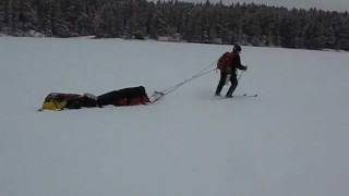 Ski Hauling a Toboggan on Lake Ice