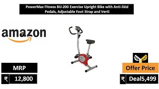 PowerMax Fitness BU 200 Exercise Upright Bike with Anti Skid Pedals, Adjustable Foot Strap and Verti