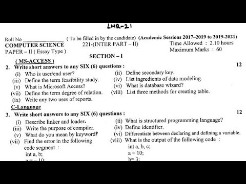 12th Class Computer Past Papers Of All Punjab Boards | 2nd Year ...