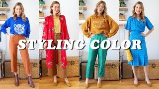 STYLING WITH COLOR | Outfit Lookbook VINTAGE \u0026 THRIFTED | Tiny Acorn