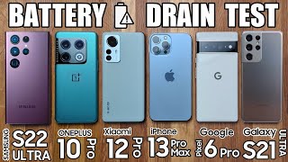 Samsung S22 Ultra vs OnePlus 10 Pro / iPhone 13 Pro Max / Xiaomi 12 / Pixel 6 - BATTERY DRAIN TEST!