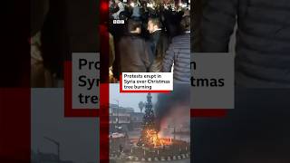 Protests in Syria over Christmas tree burning. #Syria #BBCNews