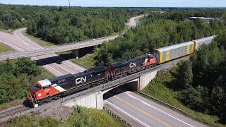 Awesome Aerial 4K View! AC44C6M 3341 Leads Extra Freight Train CN 473 at Berry Mills, NB