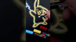 Neon Pikachu Glow Effect ⚡️ with Posca Pens #Shorts