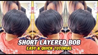 Quick Short Layered Bob Haircut With Graduation \u0026 Easy Textured Bob Hair Cutting Techniques