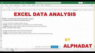 MS EXCEL FOR DATA ANALYSIS