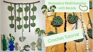 Monstera Wall Art with Beads—Crochet Tutorial #crochet #monstera #fyp