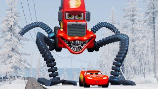 Epic escape from Lightning McQueen Eater, Mater Eater, Mack Giant Bot Eater|BeamNG.Drive