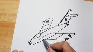 How To Draw An Airplane MiG-15 Easy Step By Step - Jet Fighter Drawing
