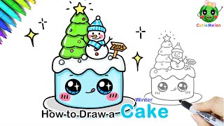 儿童简笔画可爱的冬日蛋糕🎂How to Draw Cute Winter Cake|Funny Food|Easy Drawings for kids【西瓜宝宝学画画学英语】简笔画教程