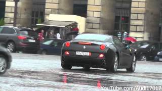 2x Maserati Quattroporte \u0026 Ferrari California - Driving in the rain in Paris [Full HD]