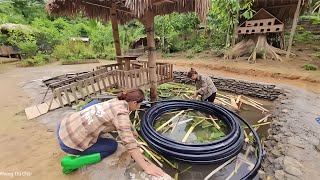 農村姑娘一人打造庭院魚池，精心鋪設水流管線，最終呈現的奇跡驚呆所有人！ #农村建造 #自制凉亭 #竹木建筑 #手工修建 #乡村生活