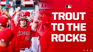 Mike Trout sends one TO THE ROCKS!!!