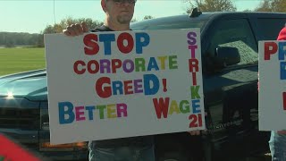 UAW strikers joined by community members for picket line outside Deere World Headquarters