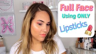 Face Using ONLY Lipsticks & Liquid Lipsticks/Challenge Collab with BeautyByDama