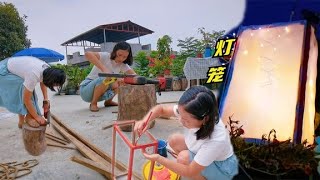 A few scrap sticks turned into lanterns, rural girls make their own star lights at night