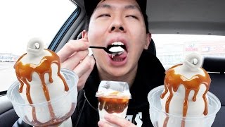 HOT CARAMEL SUNDAE MUKBANG | Fresh Ice Cream + Peanuts | Dessert Eating Show