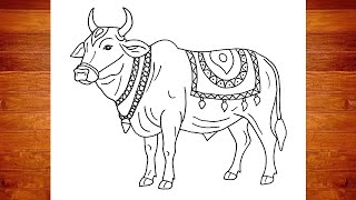 Mattu pongal drawing - Pongal festival drawing - cow pongal drawing - easy pongal drawing