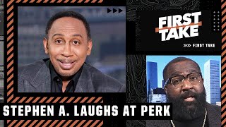 Stephen A. laughs at Perk for being on the Top 10 list for most playoff technical fouls | First Take