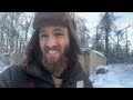 freezing temps in a tent off grid in alaska〈ep18〉trail clearing u0026 tiny cabin insulation