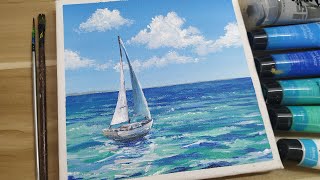 Relaxing acrylic painting # 68/ Easy art / step by step /How to paint a boat on the sea