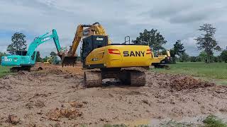 รีวิว รถขุดสามค่าย สามสหาย เล่นโคลนเปิดทาง SANY SY215C SUPER ACE YN15 VOLVO EC210B จัดให้