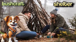 3days building a bushcraft survival shelter in the forest and outdoor camping life