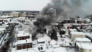 Incendie Garage Le Géant du Pneu - Drummondville 28 Février 2020 - Drone 4K