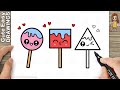 How to Draw Cute Lollipops from Easy Shapes | Lollipop Drawing and Coloring