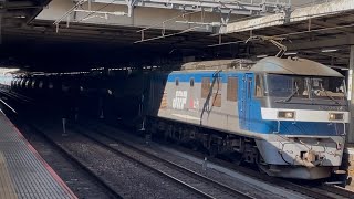 【長編成】JR貨物EF210形100番台163号機（旧塗装）＋タキ22B（両）が大宮駅4番線を通過するシーン（臨8586レ・新A243・石油返空）2025.2.13