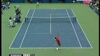 Best Shot Ever from Roger Federer! (Federer - Djokovic 9-6-2008)
