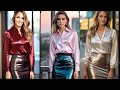 Elegance and Allure: Stunning Women in Satin Blouses and Latex Skirts| Outfit Ideas 💡| Tips