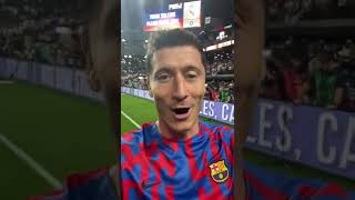 Lewandowski celebrate with the fans after debut El clasico  victory 🔥