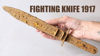 Restoring rusty WW1 Fighting Trench Knife M17 and Scabbard. Knife restoration