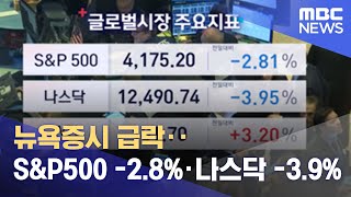 뉴욕증시 급락‥S\u0026P500 -2.8%·나스닥 -3.9% (2022.04.27/뉴스투데이/MBC)