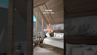 Bloxburg modern rustic house bedroom build ideas - ceiling decor, custom bed and decal ❄️ #bloxburg