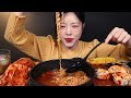 spicy ramyeon with california rolls and cheese rolls mukbang asmr